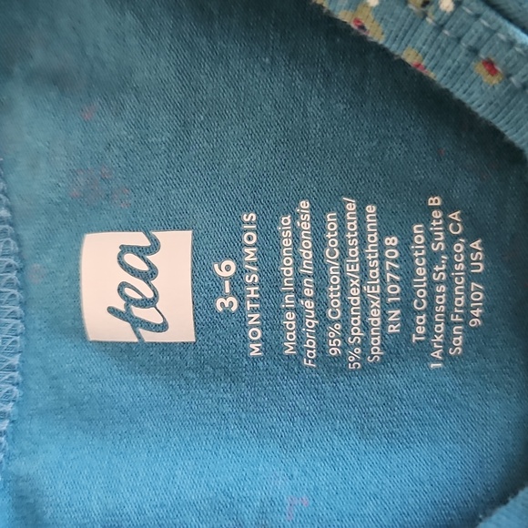TEA Collection Blue Baby Onesie Cotton Floral Pajamas Size 3-6 Months - Picture 2 of 5